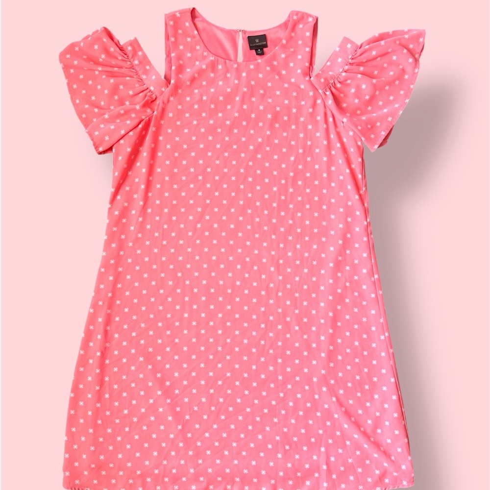Pink Polka Dot Cold Shoulder Dress - Picture 4 of 4